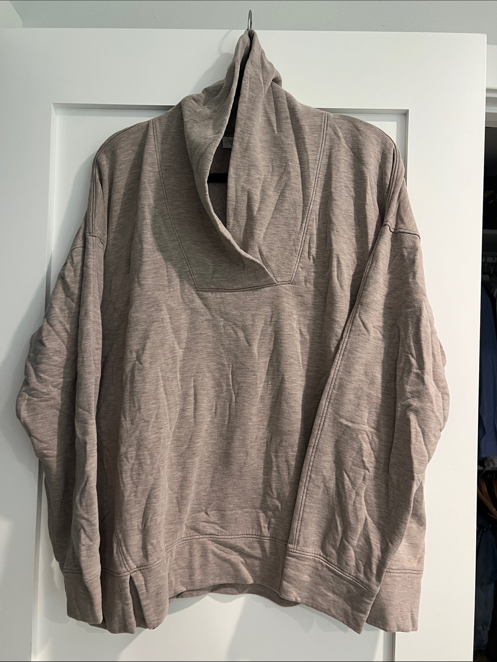 Women's Taupe Cowl-Neck Pullover Hoodie